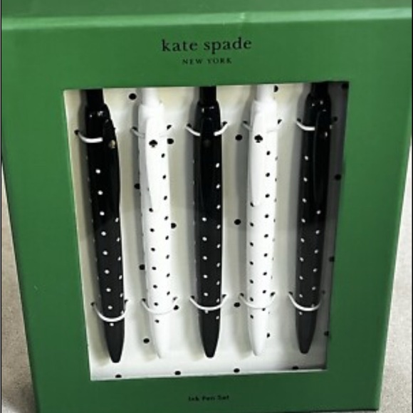 Kate Spade New York Polka Dot Black Ink Pen Set of 5 - Retractable Click Pen - Picture 1 of 5